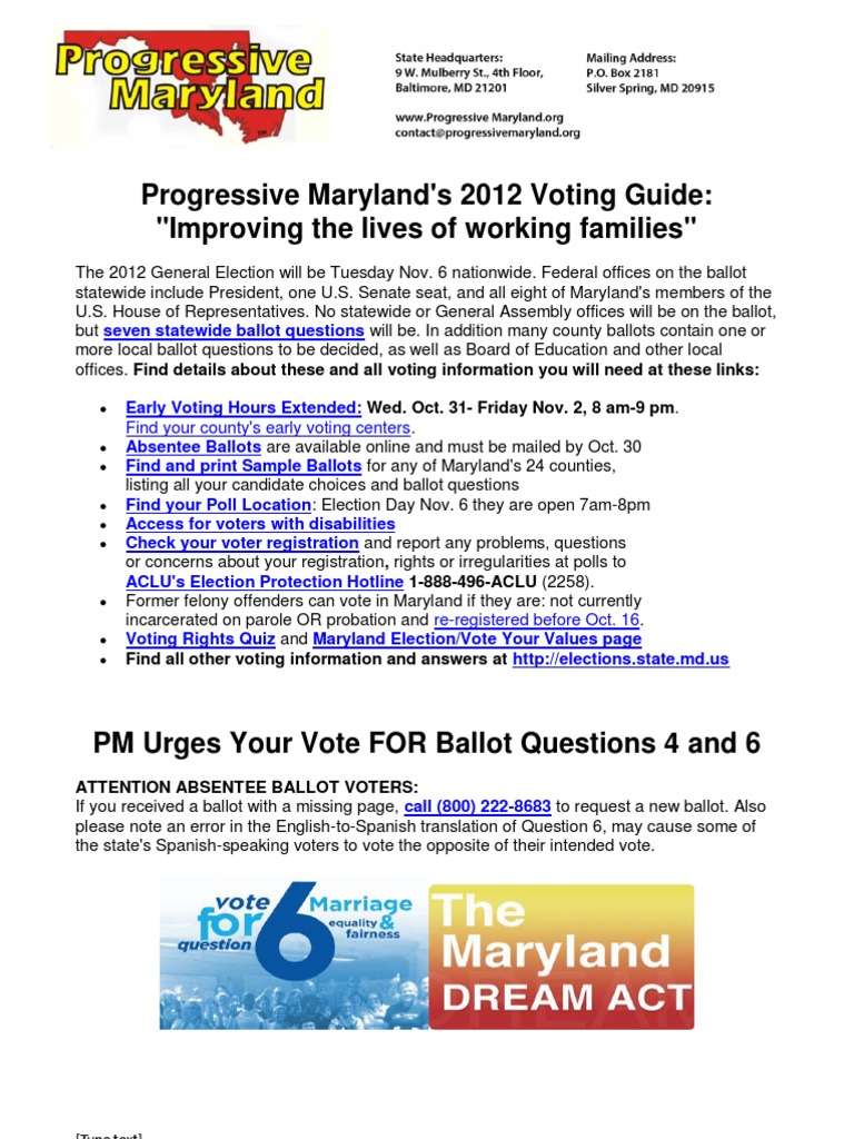 Progressive MD Voter Guide | PDF | Politics