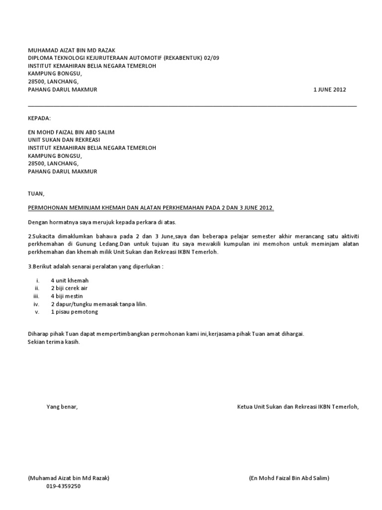 Contoh Surat Rasmipenolakan Kenaikkan Pangkat