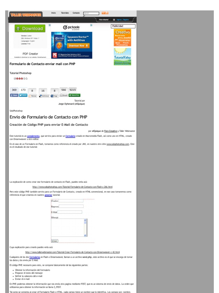 Formulario de Contacto Enviar Mail Con PHP | PDF | Correo electrónico ...