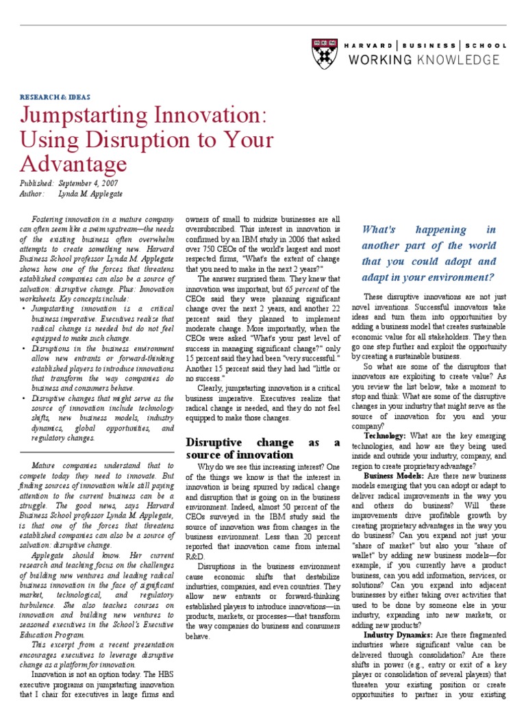 Jumpstarting Innovation PDF Innovation Business Model