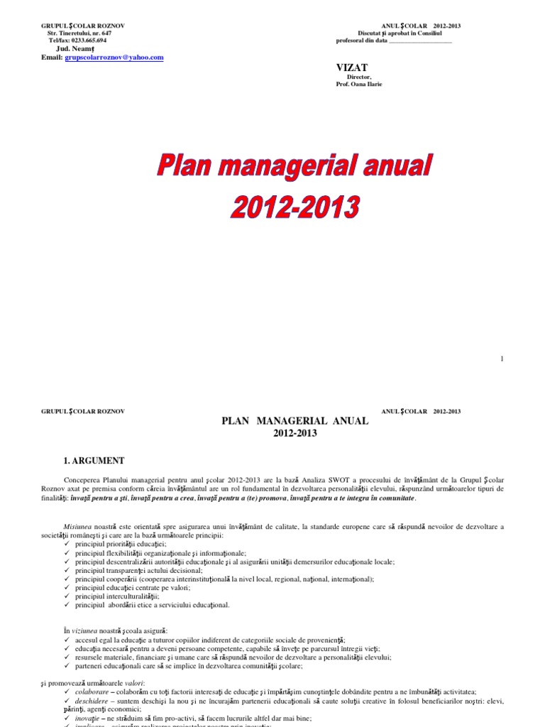 Plan Managerial 2012-2013 | PDF