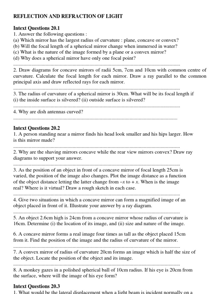 Class 10 Light Reflection & Refraction Numericals | PDF | Lens (Optics ...