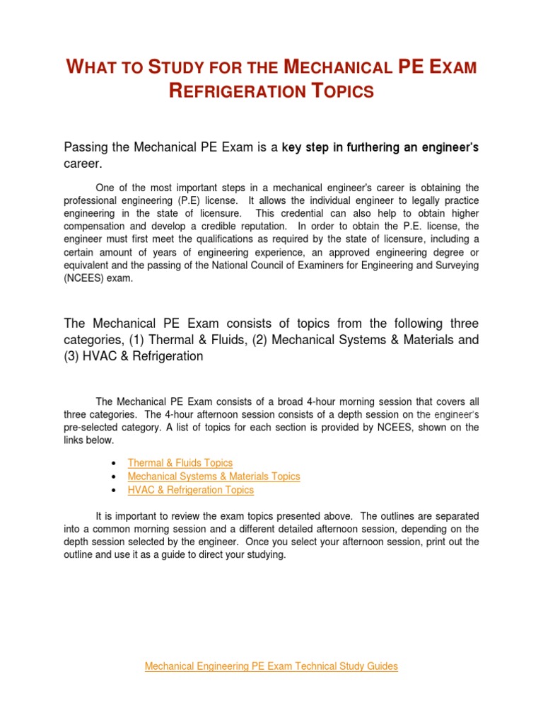Refrigeration Topics to Study for the Mechanical PE Exam