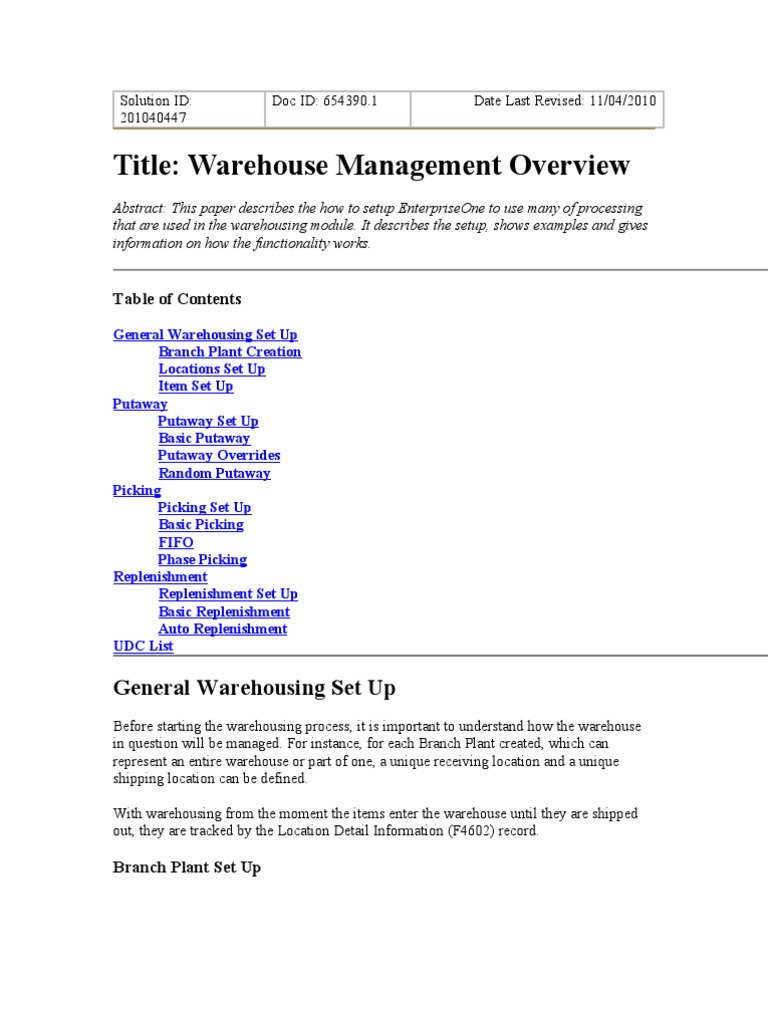 Warehouse Management Setup Guide | PDF | Warehouse | Business (General)