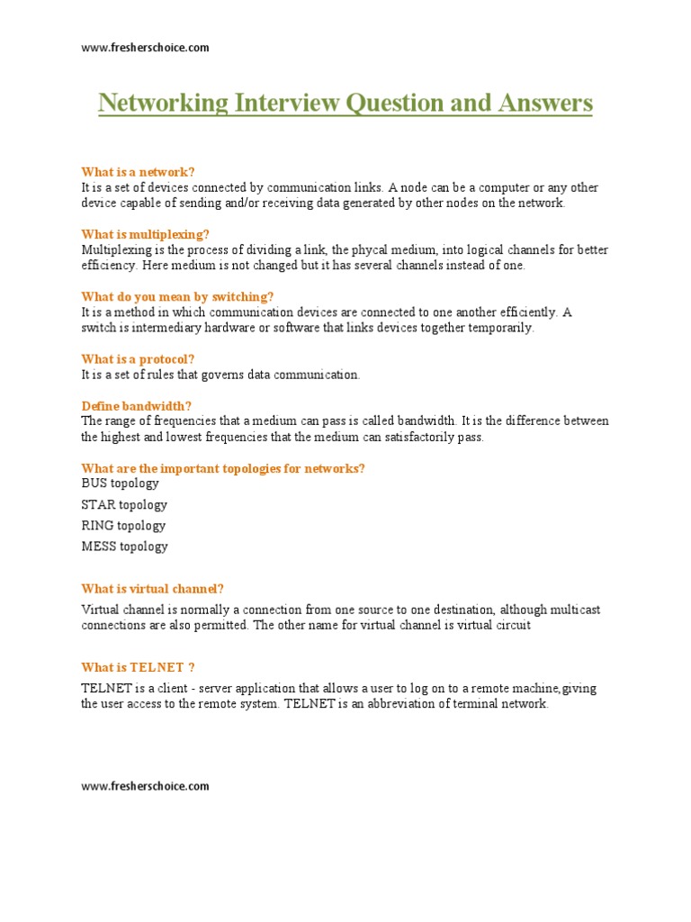 Networking Interview Question and Answers What Is A Network? PDF
