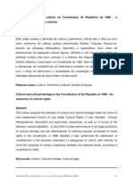 Cultura e Patrimônio Cultural Na Constituição Da Republica de 1988 - A Autonômia Dos Direitos Culturais