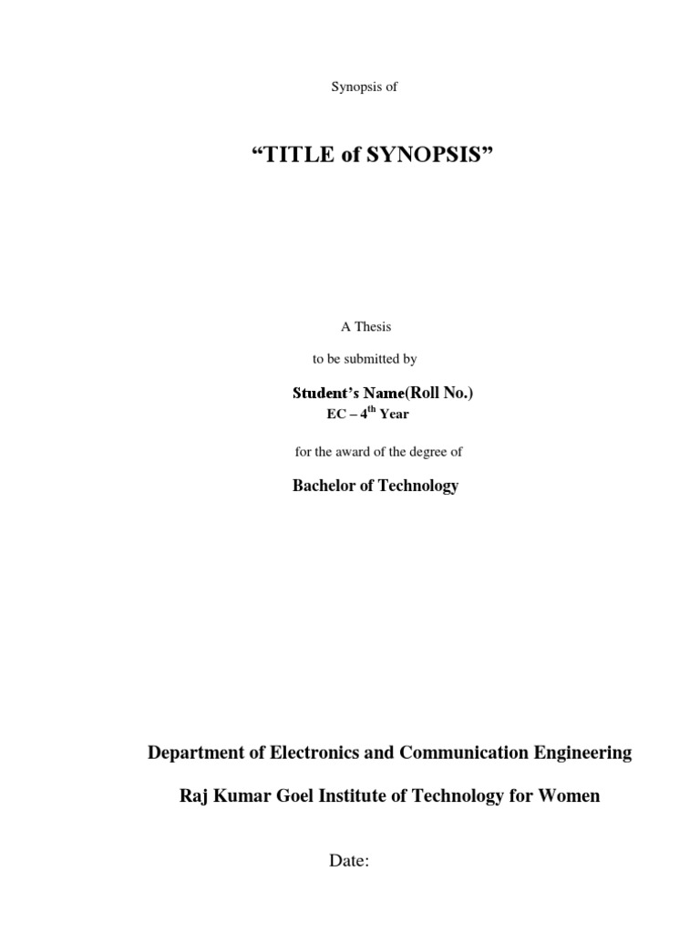 Synopsis Format New | PDF | Thesis | Electronic Engineering