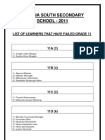 Lenasia South Secondary SCHOOL - 2011: List of Learners That Have Failed Grade 11