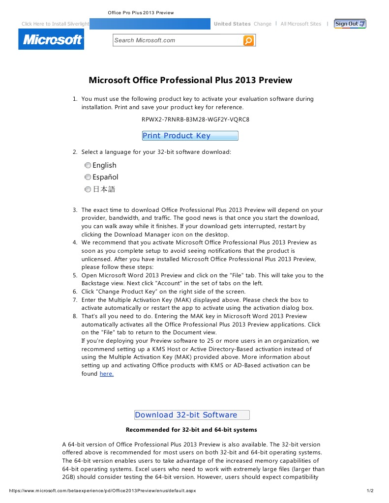 Office Pro Plus 2013 Preview | PDF | Microsoft Office | 64 Bit Computing