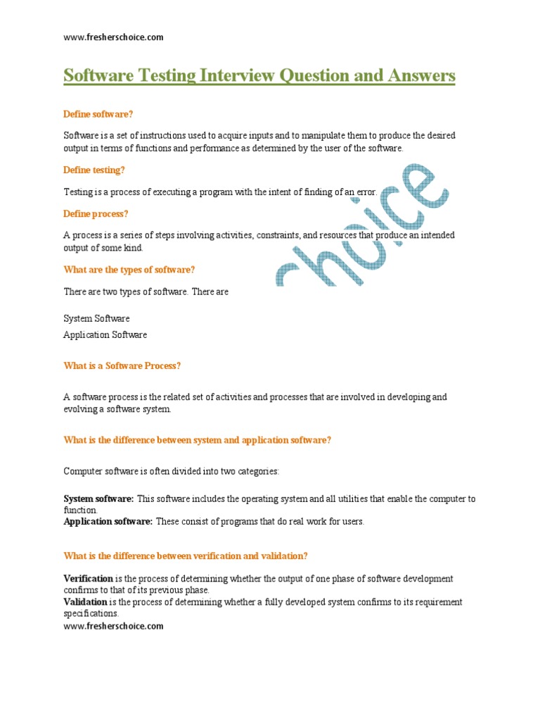 Software Testing Interview Questions and Answers | PDF | Software Bug ...