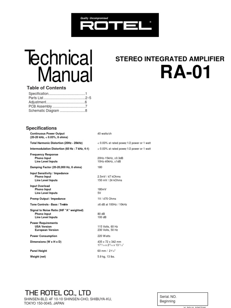 Technical Manual: Stereo Integrated Amplifier | PDF