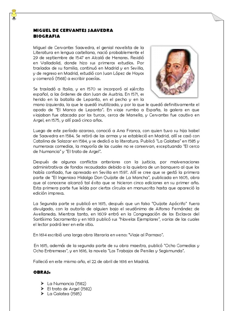 BIOGRAFIA de Miguel de Cervantes Saavedra Don Quijote Miguel De Cervantes