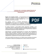 Superfinanciera Reitera Que La Sociedad Administradora de Inversiones Sai Interbolsa No Es Objeto de La Medida de Intervención