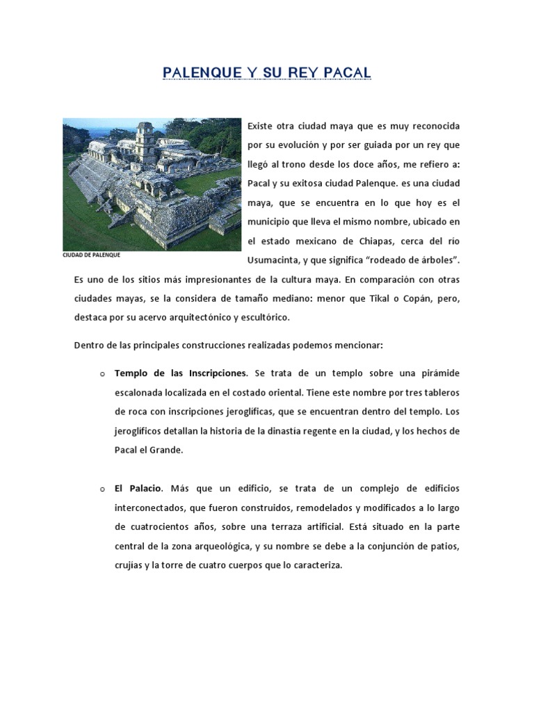 Palenque y Su Rey Pacal | PDF | Historia | Clásicos