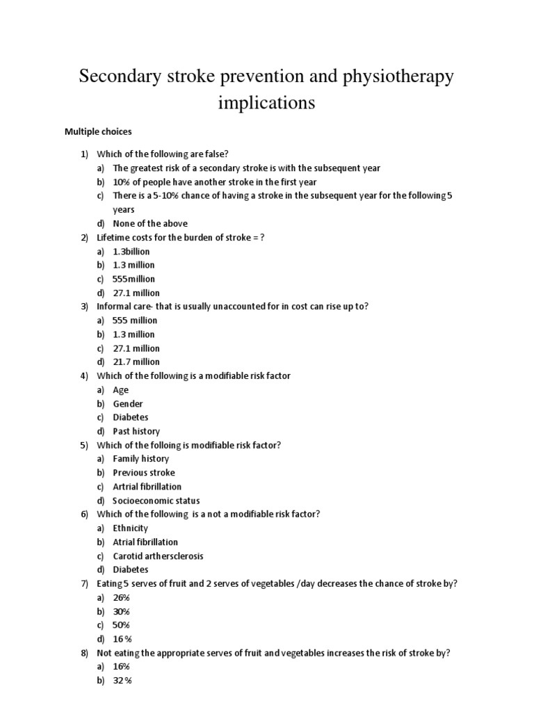 Secondary Stroke Prevention And Physiotherapy Implications Pdf