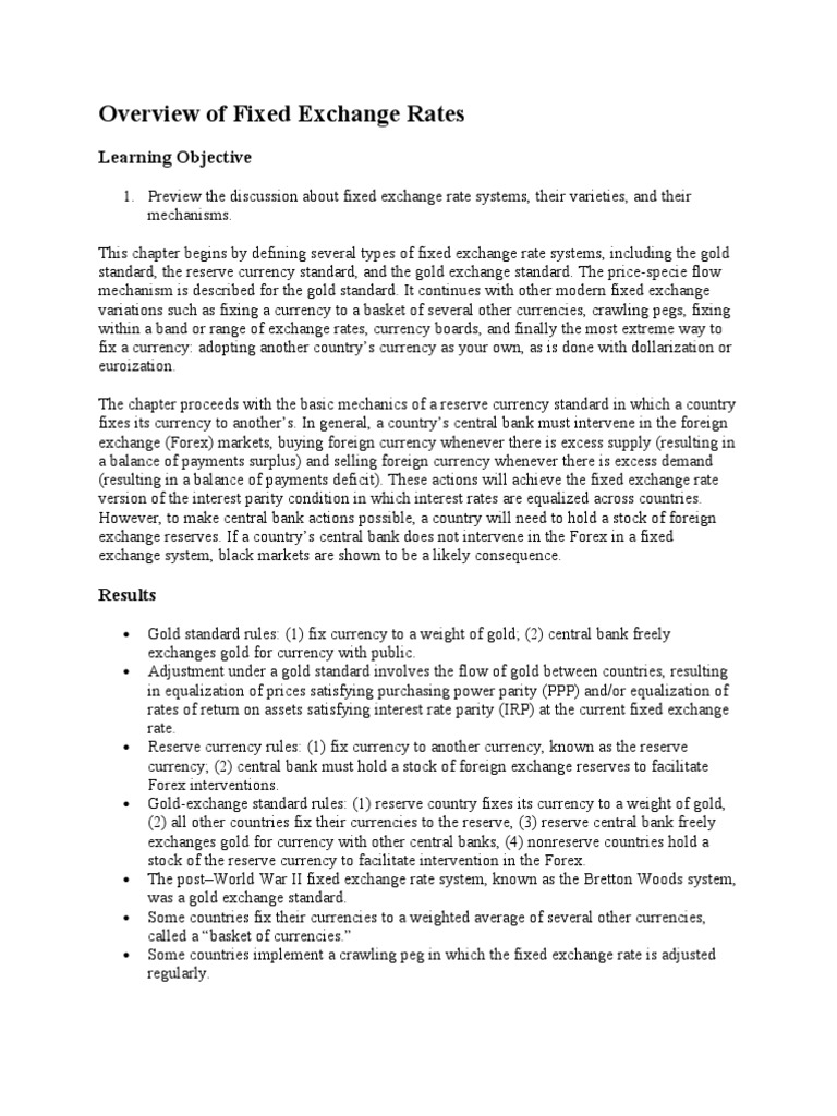 Overview of Exchange Rates System | PDF | Fixed Exchange Rate System