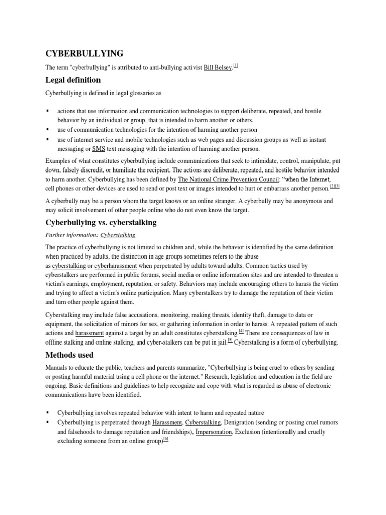 Cyberbullying Legal Definition PDF Cyberbullying Stalking