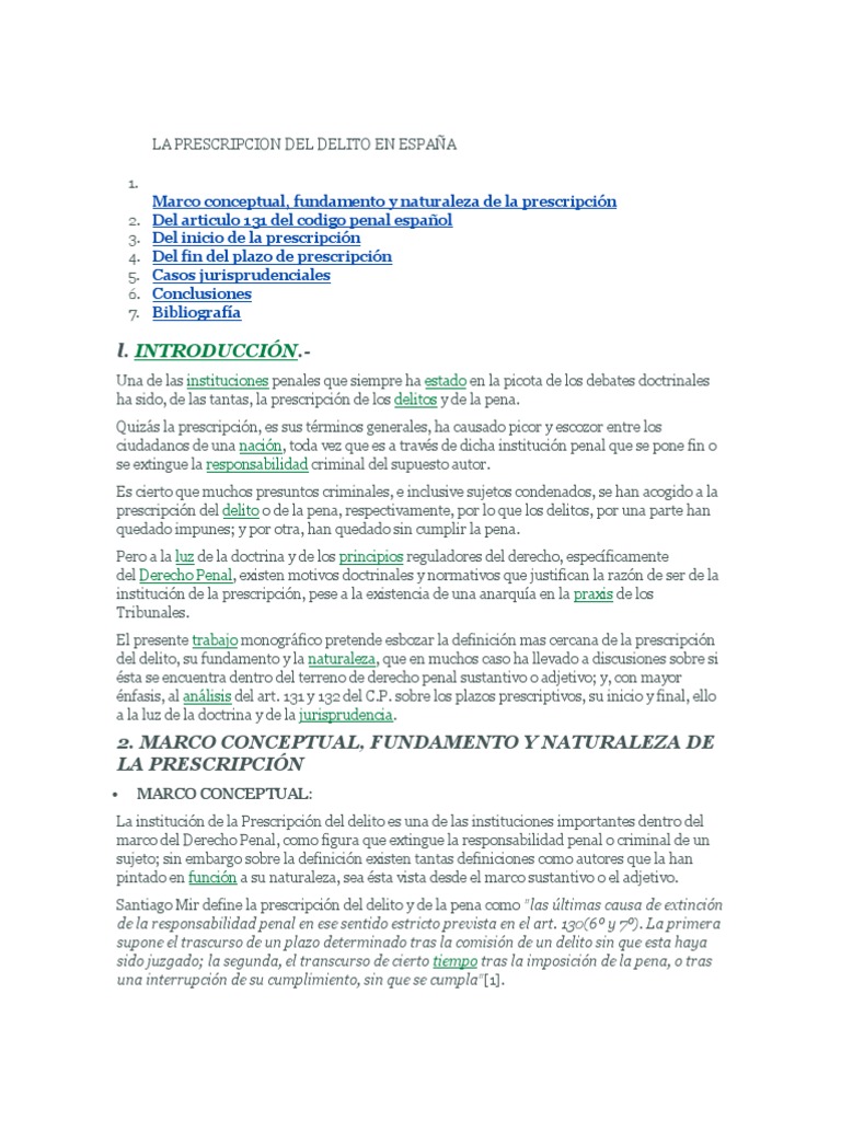 Prescripción del Delito en España: Análisis Legal | PDF | Estatuto de ...