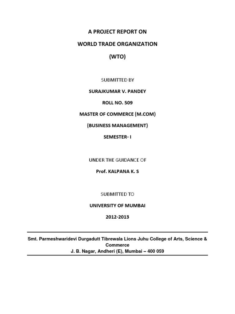 WTO Project Report Overview | PDF | World Trade Organization | Doha ...