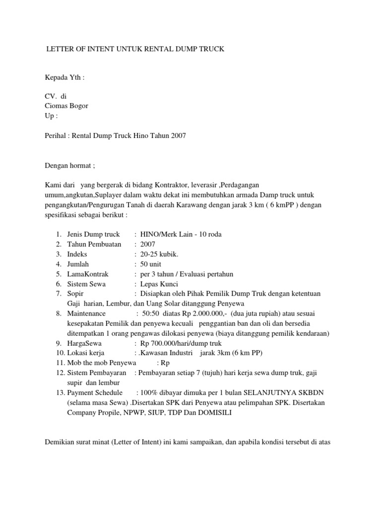 Contoh Surat Keseriusan Loi