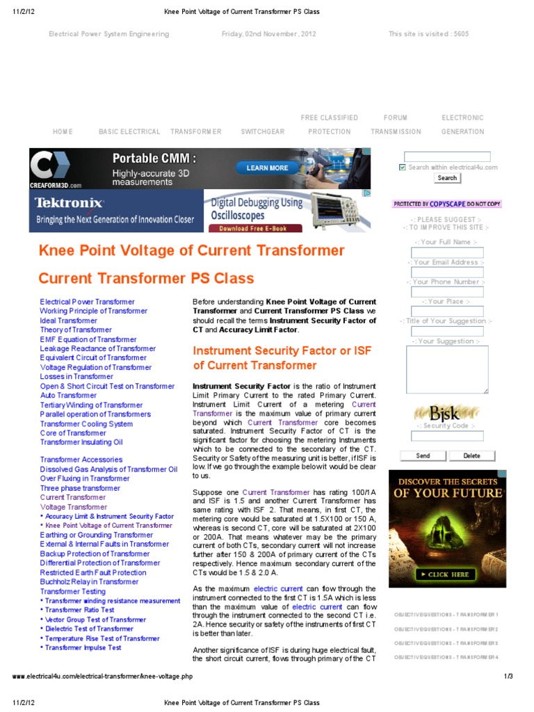 Knee Point Voltage of Current Transformer PS Class PDF Transformer Electrical Equipment