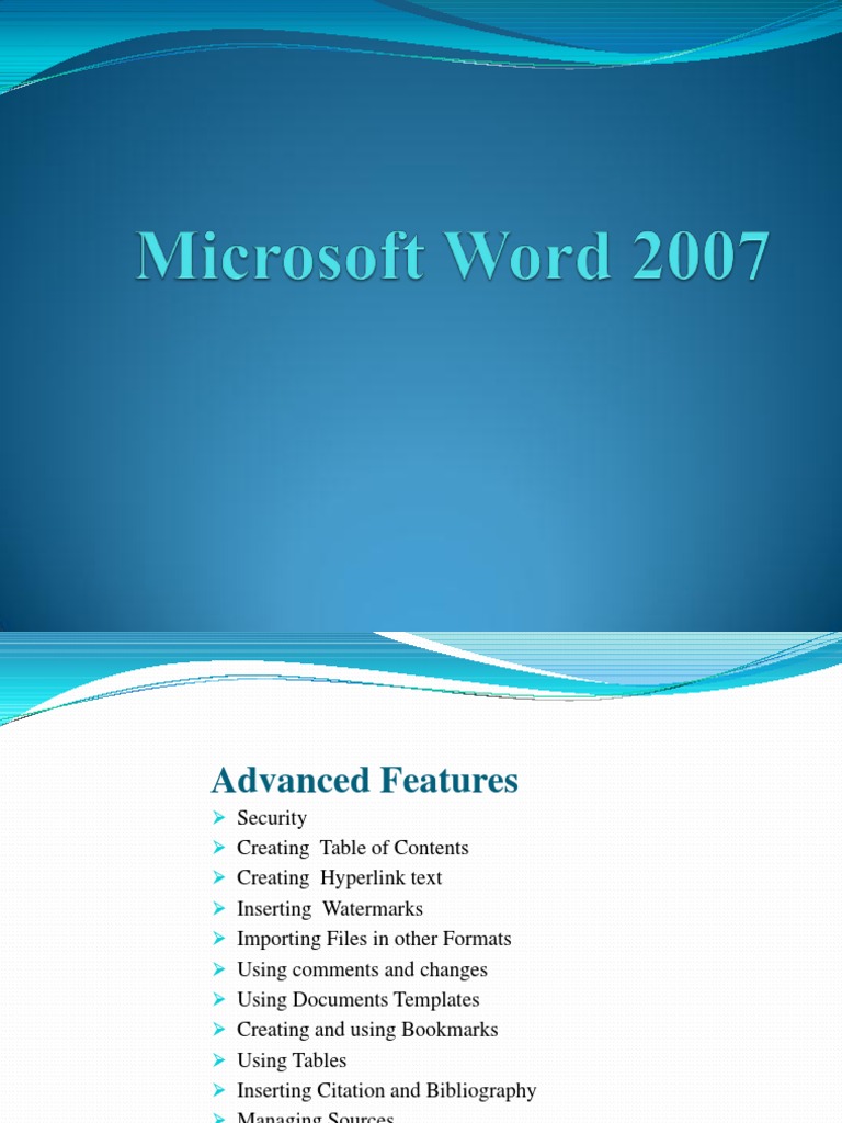Msword 2007 Presentation | Hyperlink | Microsoft Word