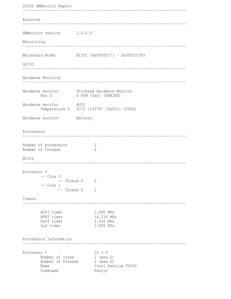 HWMonitor Report for Intel Pentium T4300 | PDF | Cpu Cache | Electronic ...