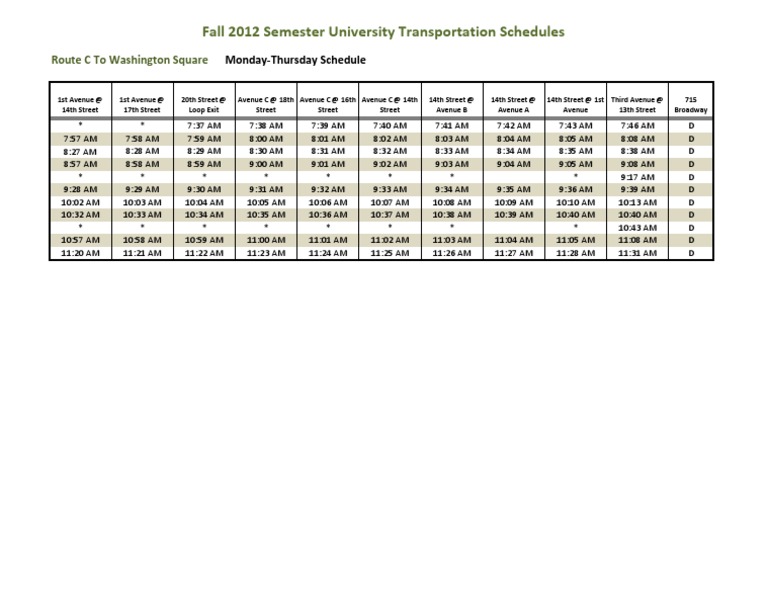 Fall 2012 University Transit Schedule | PDF | Art