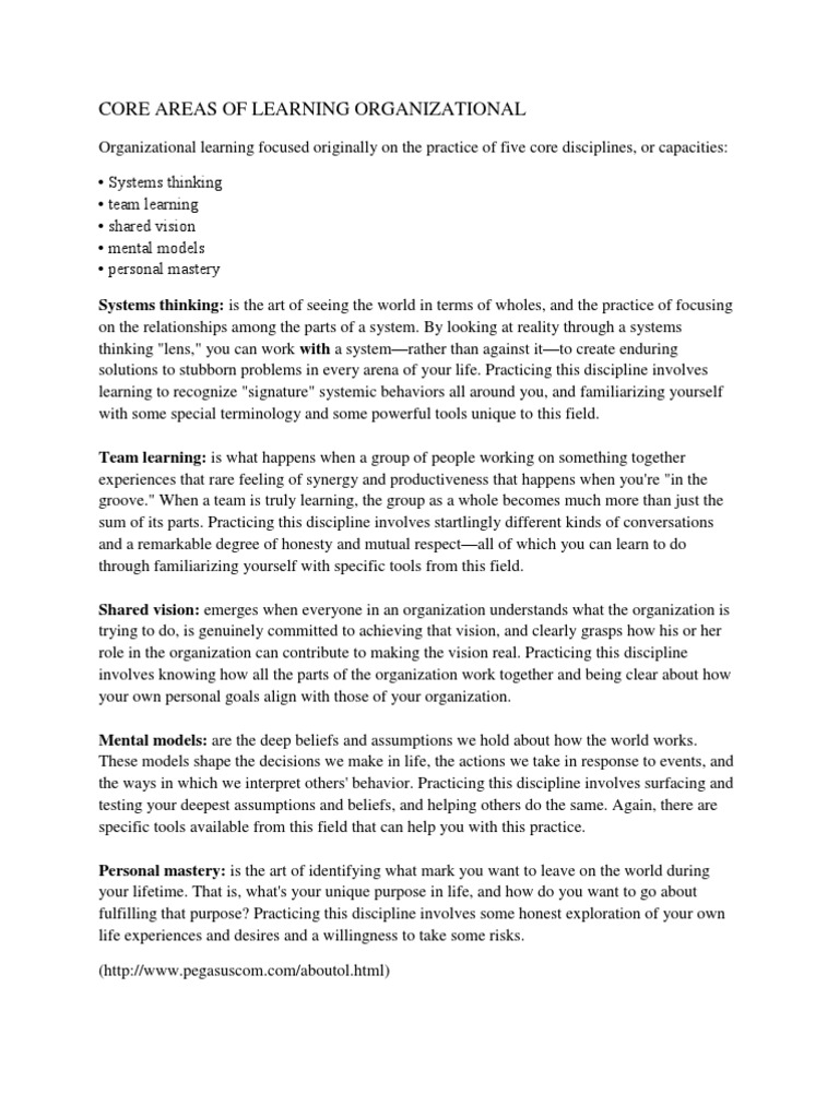 Principles of a Learning Organization | PDF | Systems Thinking | Thought