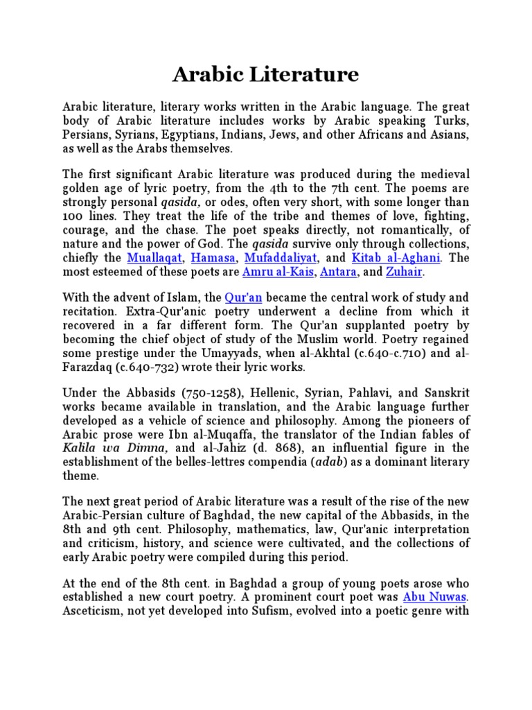 Arabic Literature Pdf Arabic Literature Poetry