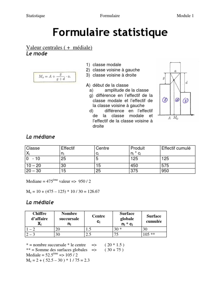Formulaire de Statistiques Descriptives | PDF | Indicateur de ...