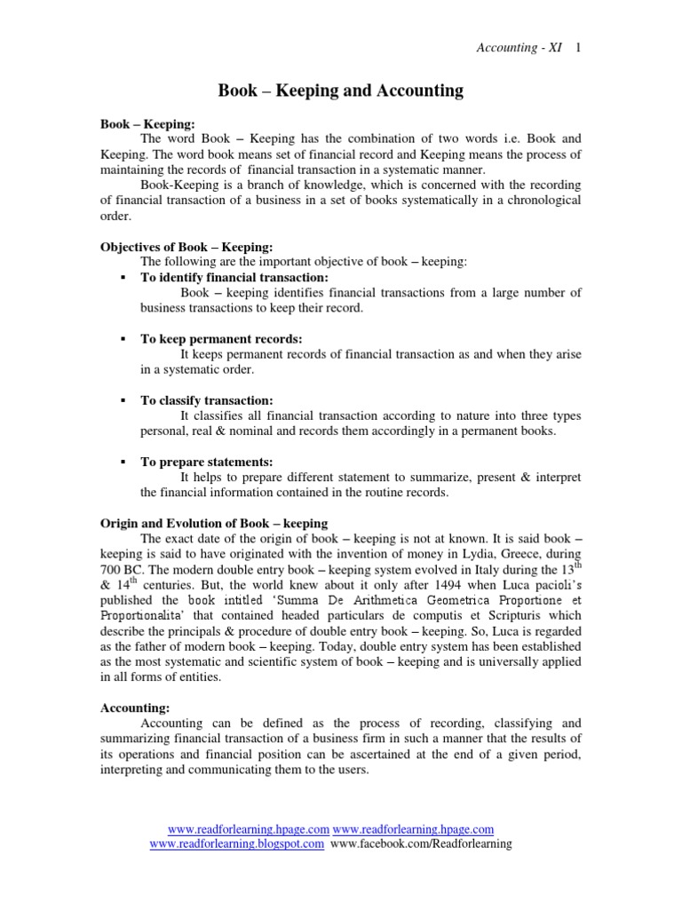 Book Keeping and Accounting PDF Accounting Information