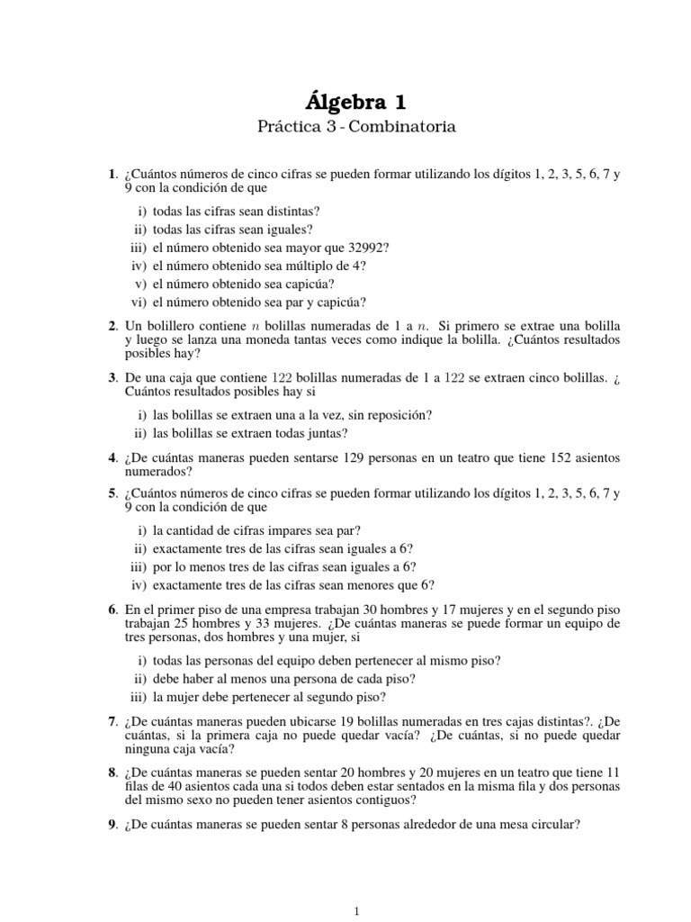 Ejercicios de Combinatoria y Probabilidad | PDF | Permutación | Número ...