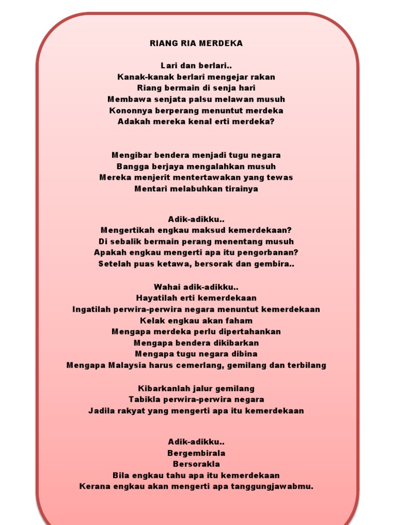 Sajak Merdeka Untuk Kanak-kanak - paklut