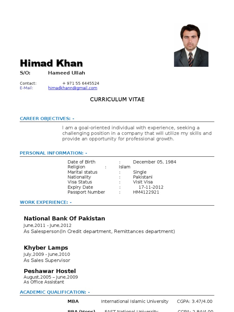 Himad Khan's Professional CV | PDF