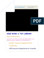 Kidz Bank A Toy Library: Rs.100/-Discount On Registration For Monthly Plan