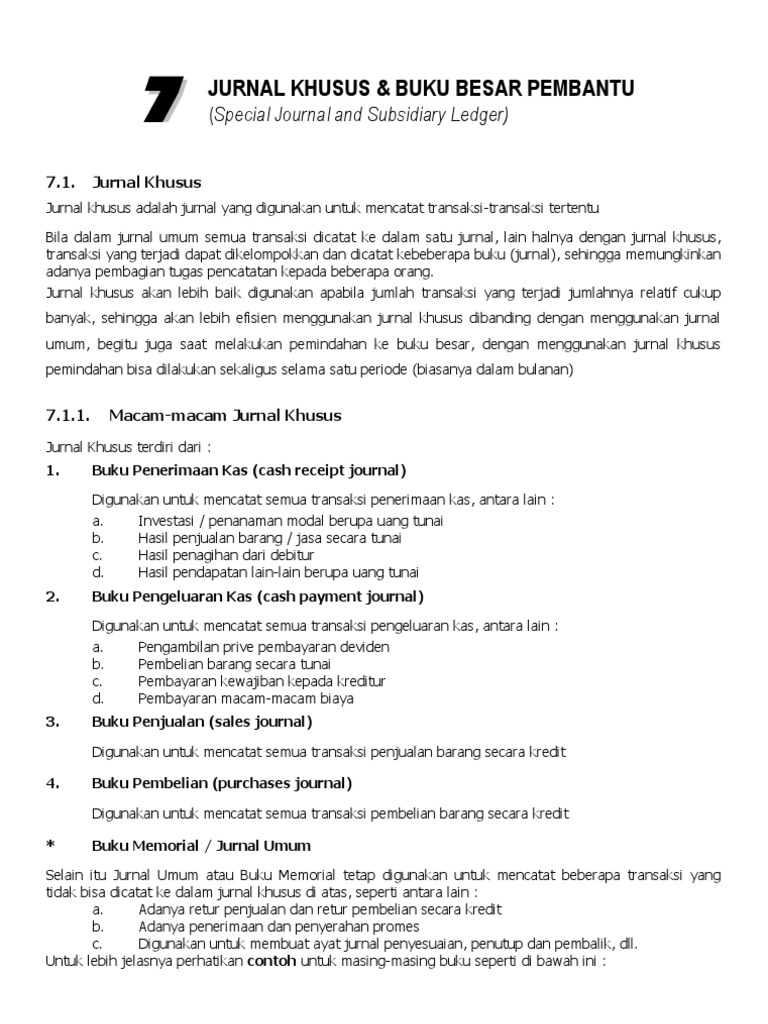Jurnal Khusus Buku Besar Pembantu Special Journal And Subsidiary Ledger