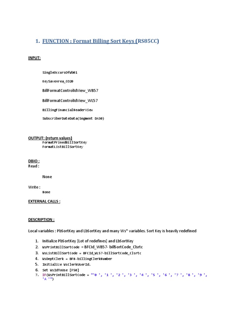 Billing Sort Key Formatting Function | PDF