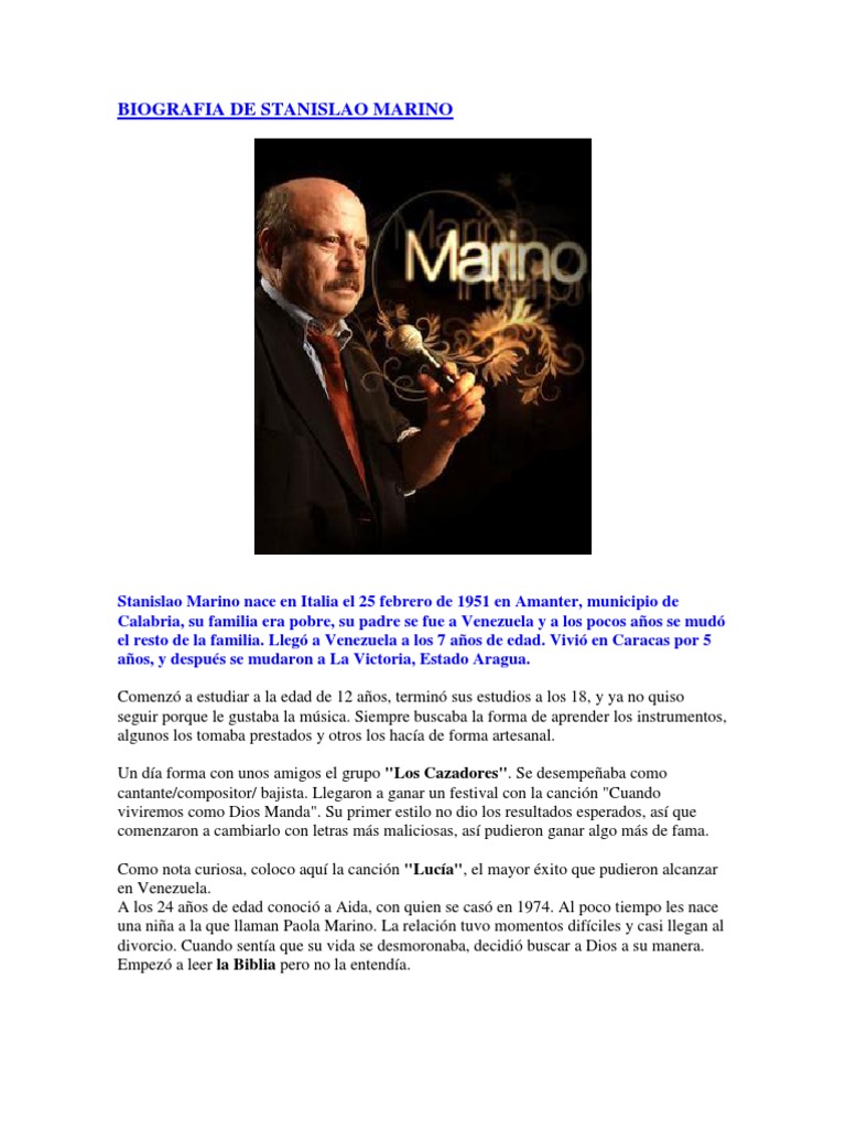 Biografia de Stanislao Marino Oración Dios