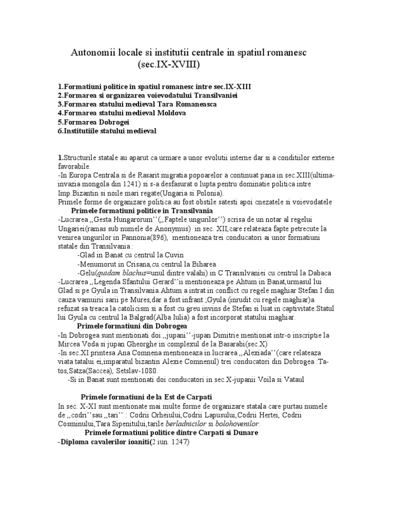 Autonomii Locale Si Institutii Centrale in Spatiul Romanesc
