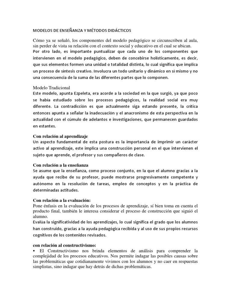 Modelos de Enseñanza y Métodos Didácticos | PDF | Razonamiento ...