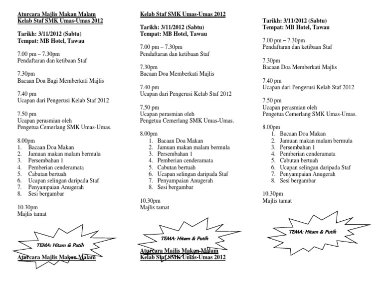 tentatif majlis makan malam