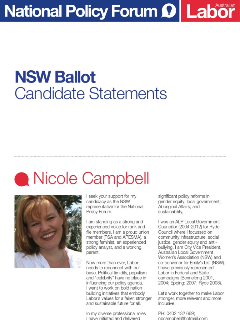 National Policy Forum - NSW Candidates | PDF | Australian Labor Party ...
