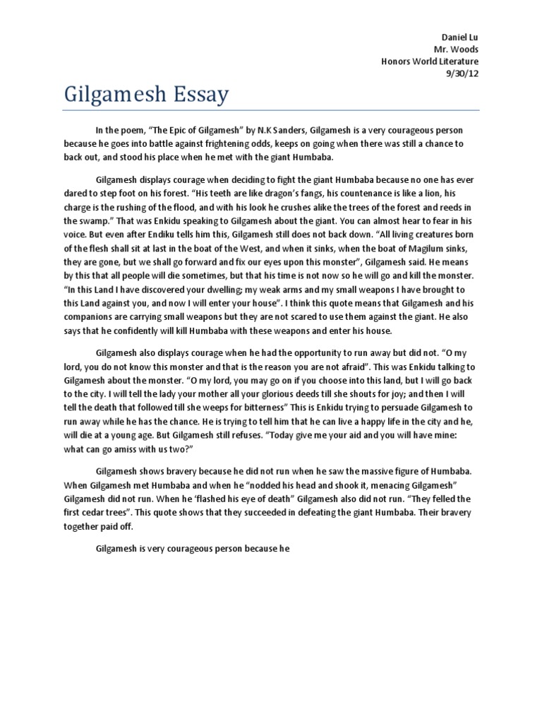 gilgamesh essay questions