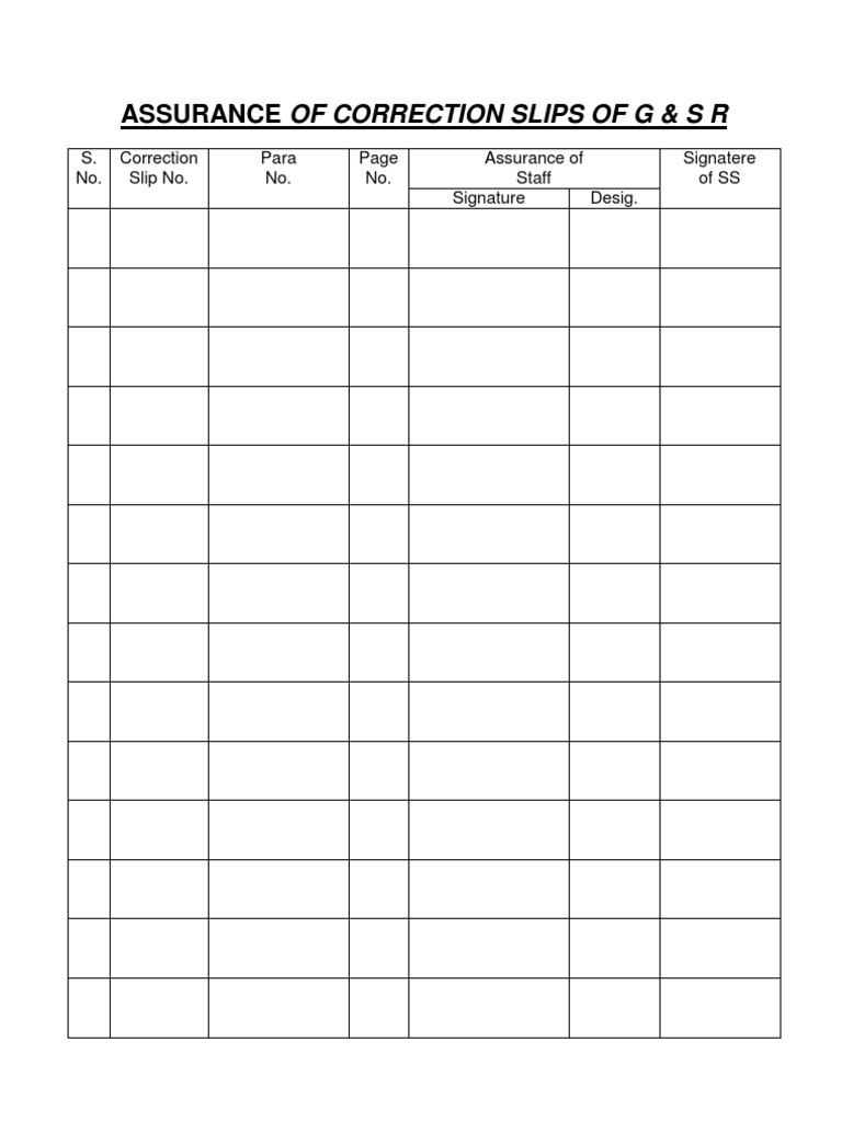 Assurance of Correction Slips of G PDF