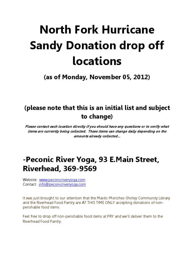 Donation Drop Off Locations, Monday Nov 5th PDF Foods