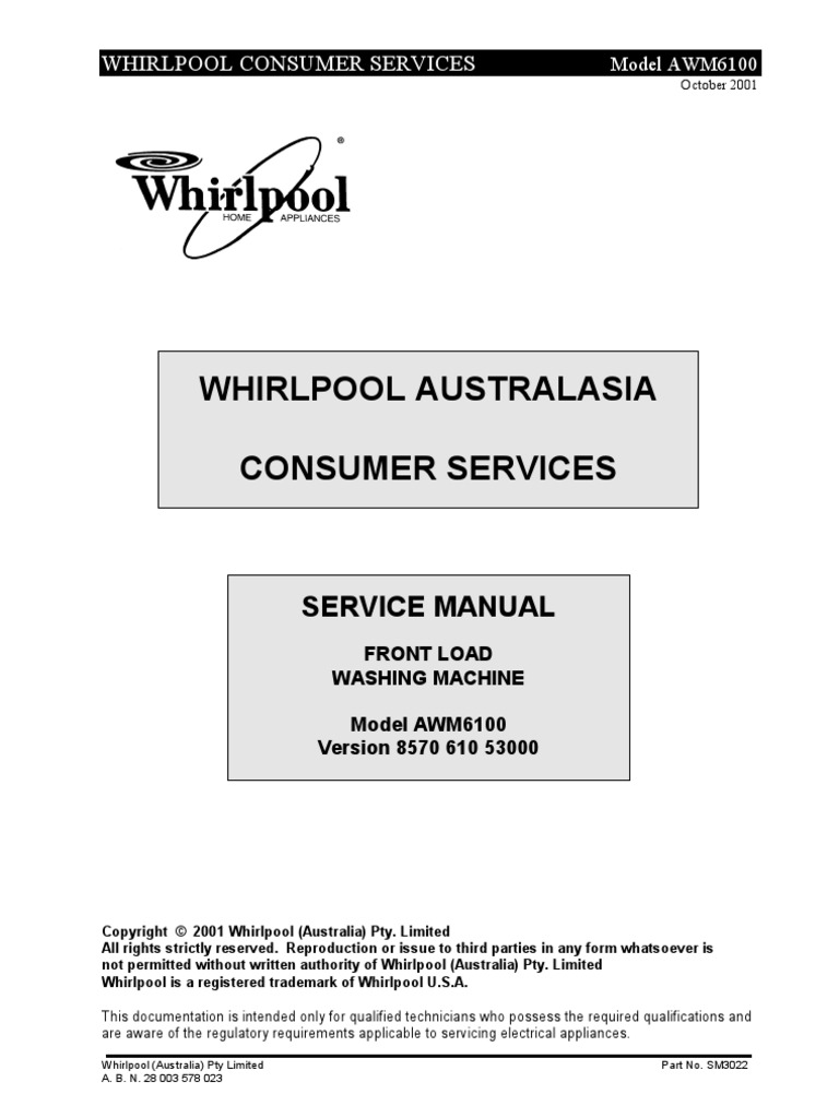 Lavadora Whirlpool Awm6100 Service Manual Washing Machine Door