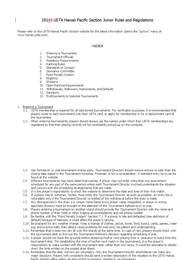 USTA Hawaii Junior Tournament Rules | PDF | Referee | Tournament