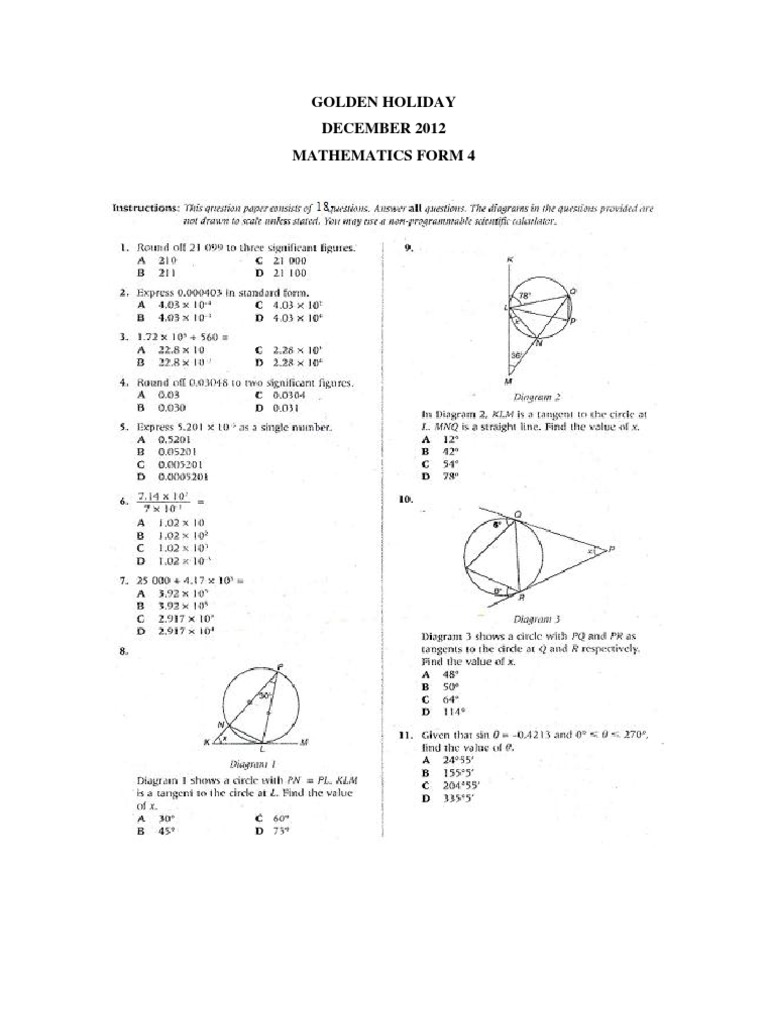 Form 4 Math Exam Dec 2012 | PDF