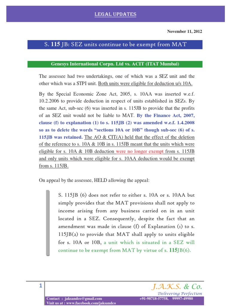 SEZ Units Continues To Be Exempt From MAT PDF Tax Deduction